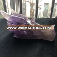 Custom Wholesale Big Rock Quartz Amethyst Chinese Crystal Dragon Head Skulls For Fengshui Ornament